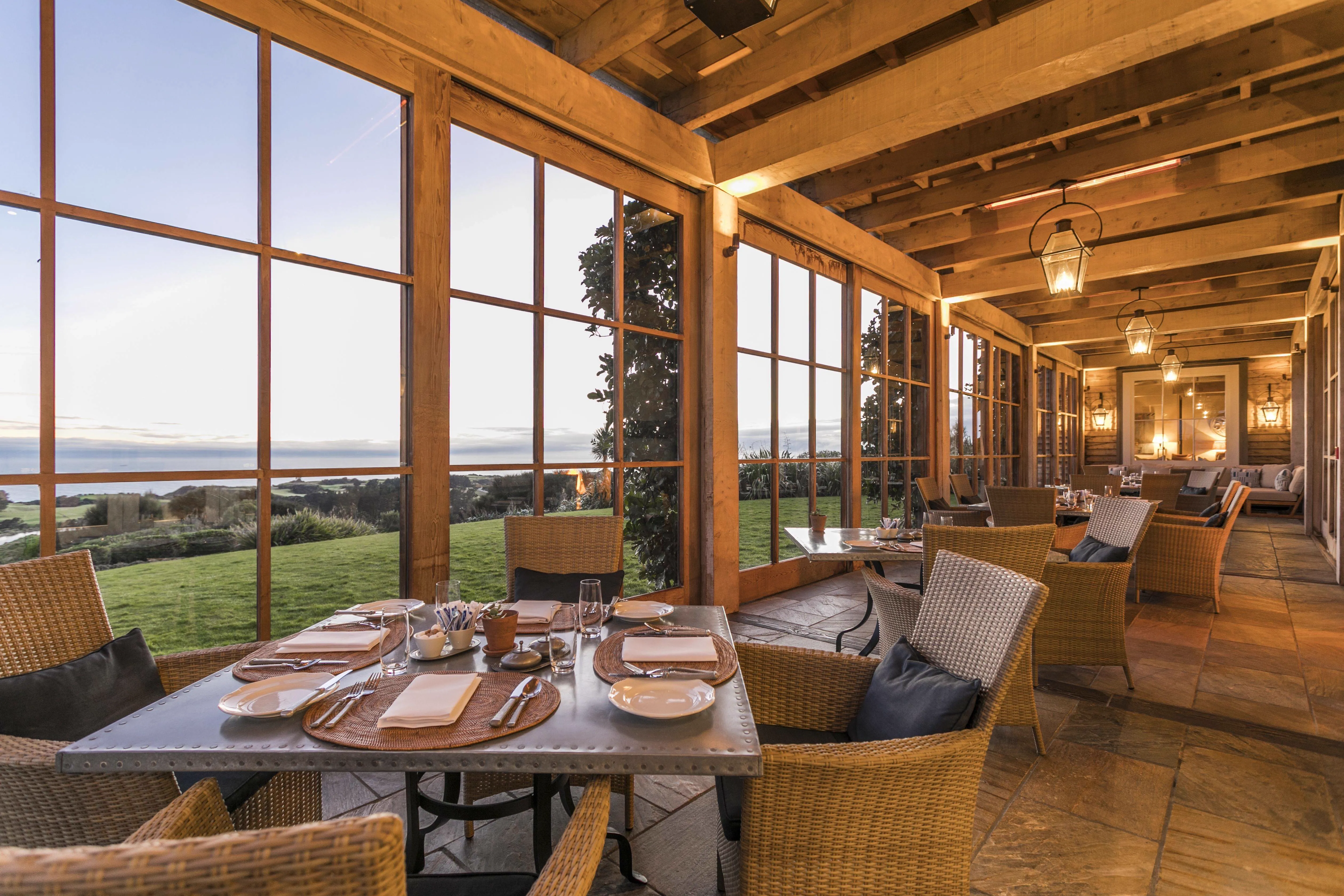 Cape Kidnappers Lodge dining room with panoramic Hawke's Bay views
